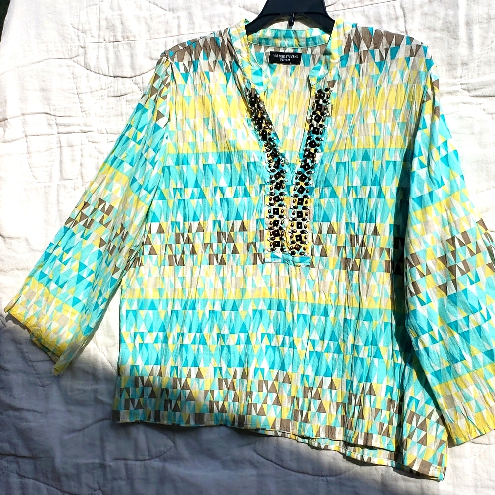 VALERIE STEVENS Long-Sleeve Beaded V-neck top